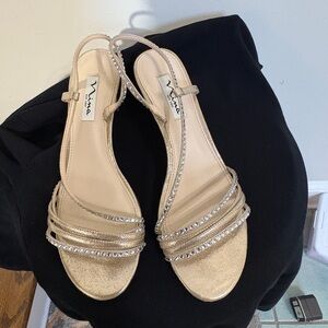 Nina cream gold colored evening shoes with rhinestones